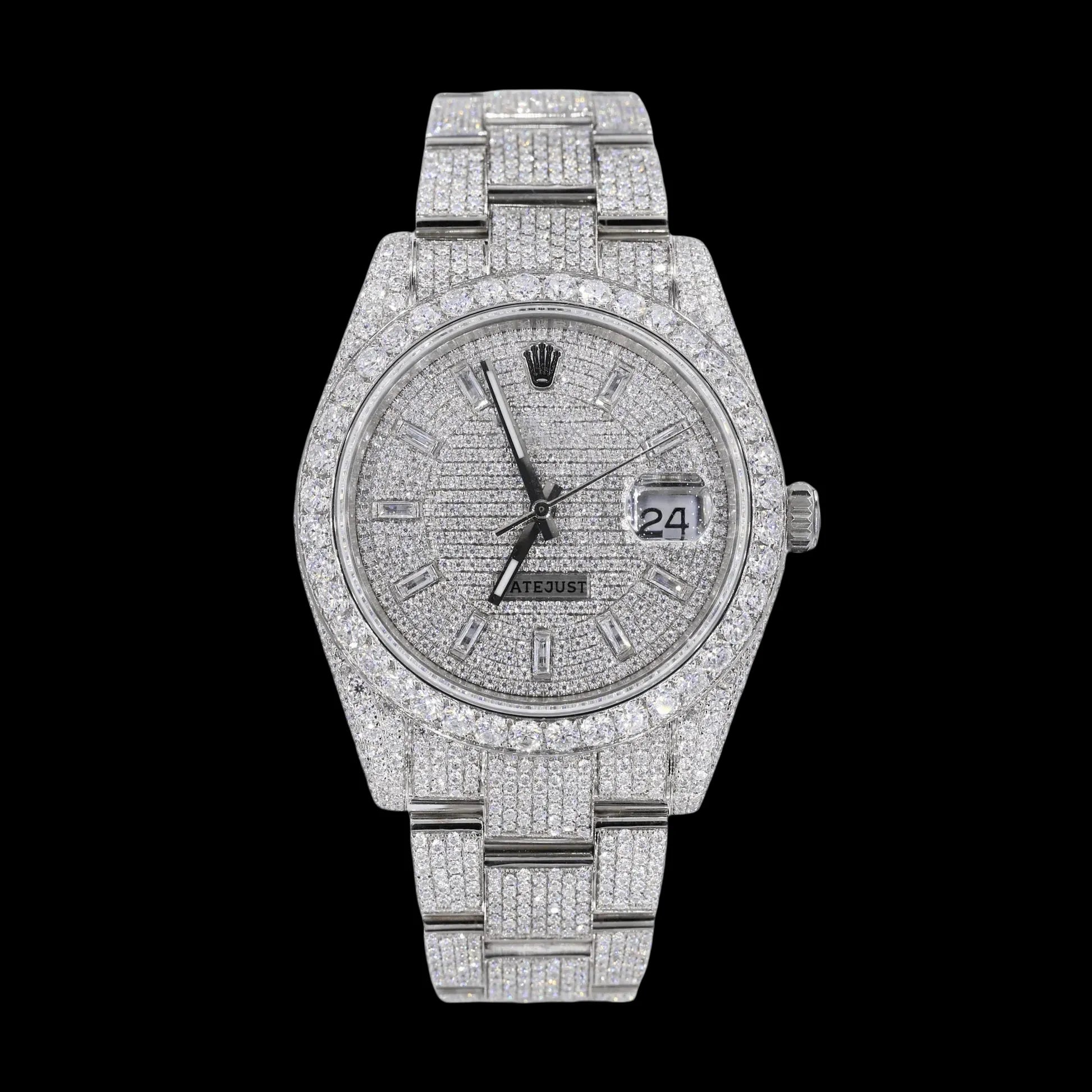 42MM Fully Iced Round Watch Era®316, Color: White Gold, Size:42mm, Material: 14k White Gold Plated, Stone: 5A Cz, - TONGSHOP