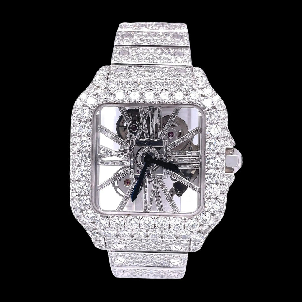 時計 vintage agete square Watch Hawaiian y2k 42MM Fully Iced Square Skeleton Watch Era®316, Color: White