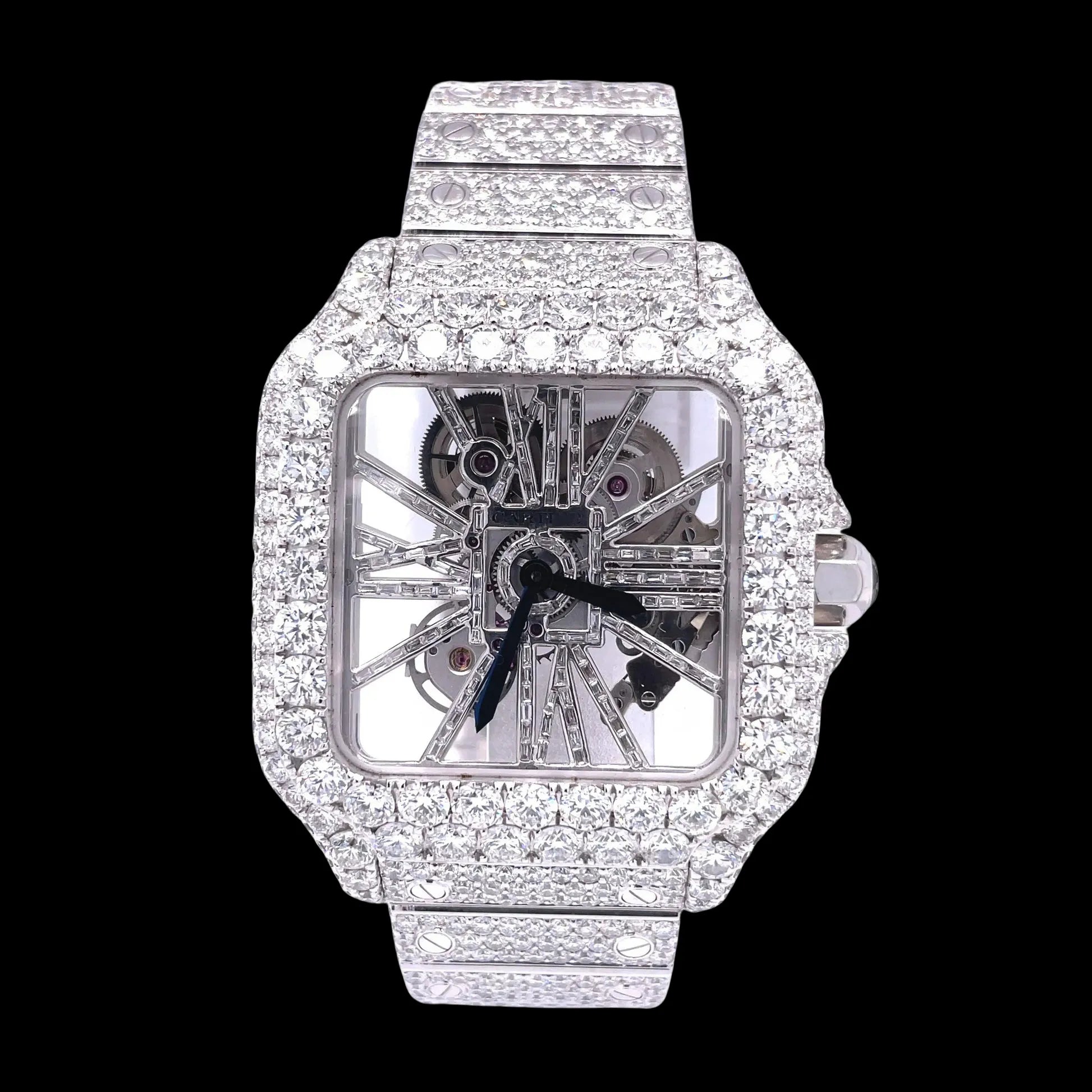 42MM Fully Iced Square Skeleton Watch Era®316, Color: White Gold, Size: 42mm, Width: 42mm, Material: 316L Stainless Steel, Gender: Unisex, Condition: New, Age Group: Adult, Stone: 5A, - TONGSHOP