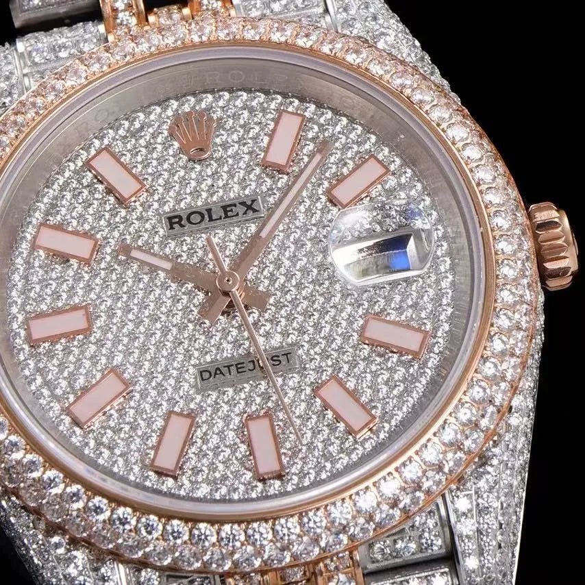 42mm Luxury VVS Moissanite 904L Full - Diamond Watch in Rose Gold - TONGSHOP / Style:White Gold / WATCH