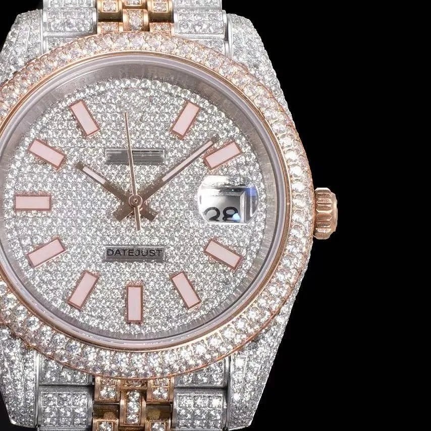 42mm Luxury VVS Moissanite 904L Full - Diamond Watch in Rose Gold - TONGSHOP / Style:White Gold / WATCH