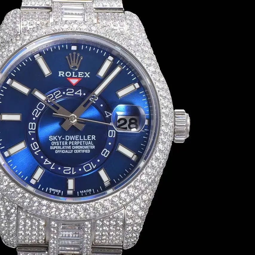 42mm Luxury VVS Moissanite Full - Diamond 904L Watch - Blue - TONGSHOP / Style:White Gold / WATCH