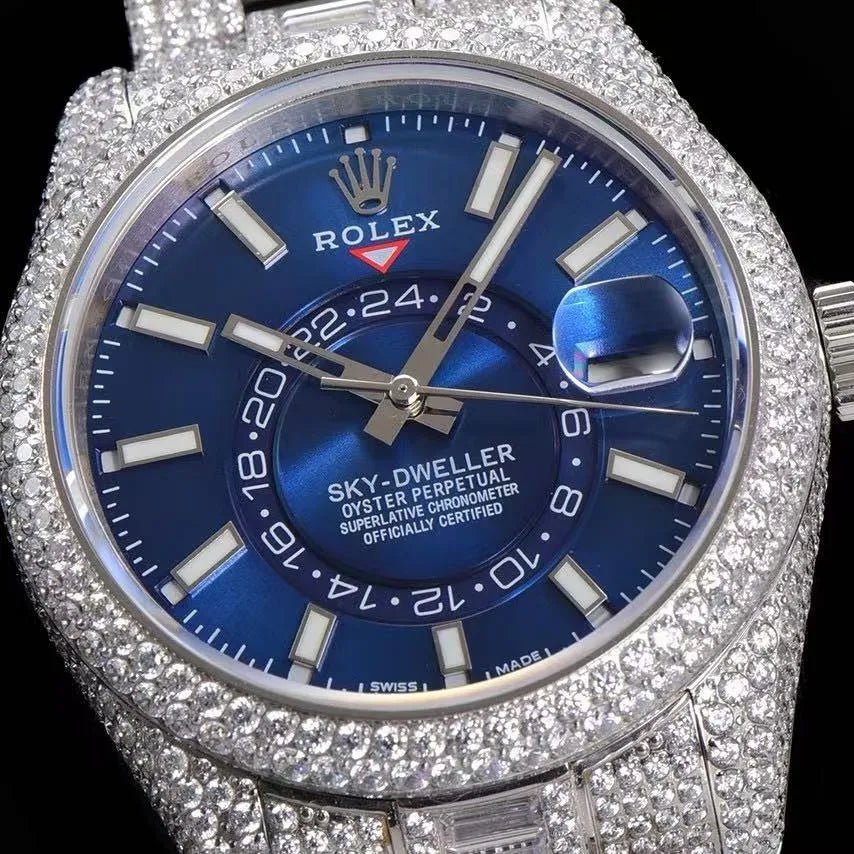 42mm Luxury VVS Moissanite Full - Diamond 904L Watch - Blue - TONGSHOP / Style:White Gold / WATCH