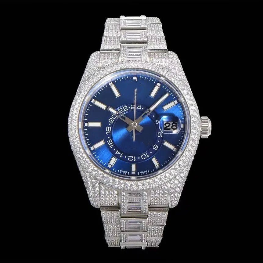 42mm Luxury VVS Moissanite Full - Diamond 904L Watch - Blue - TONGSHOP / Style:White Gold / WATCH