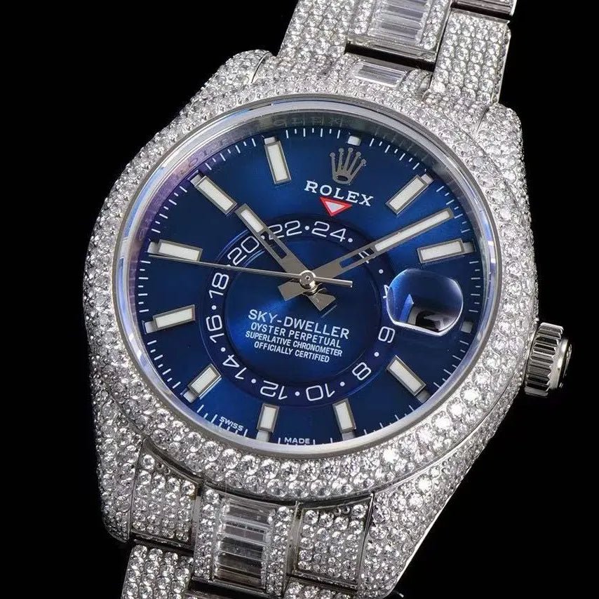 42mm Luxury VVS Moissanite Full - Diamond 904L Watch - Blue - TONGSHOP / Style:White Gold / WATCH