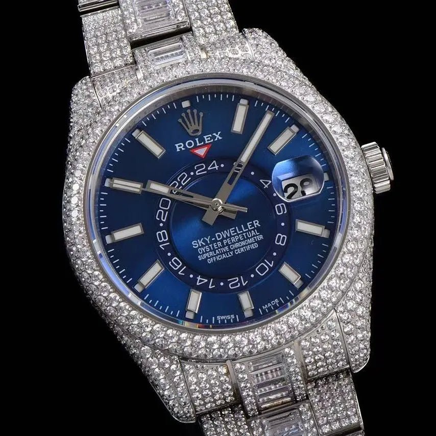 42mm Luxury VVS Moissanite Full - Diamond 904L Watch - Blue - TONGSHOP / Style:White Gold / WATCH