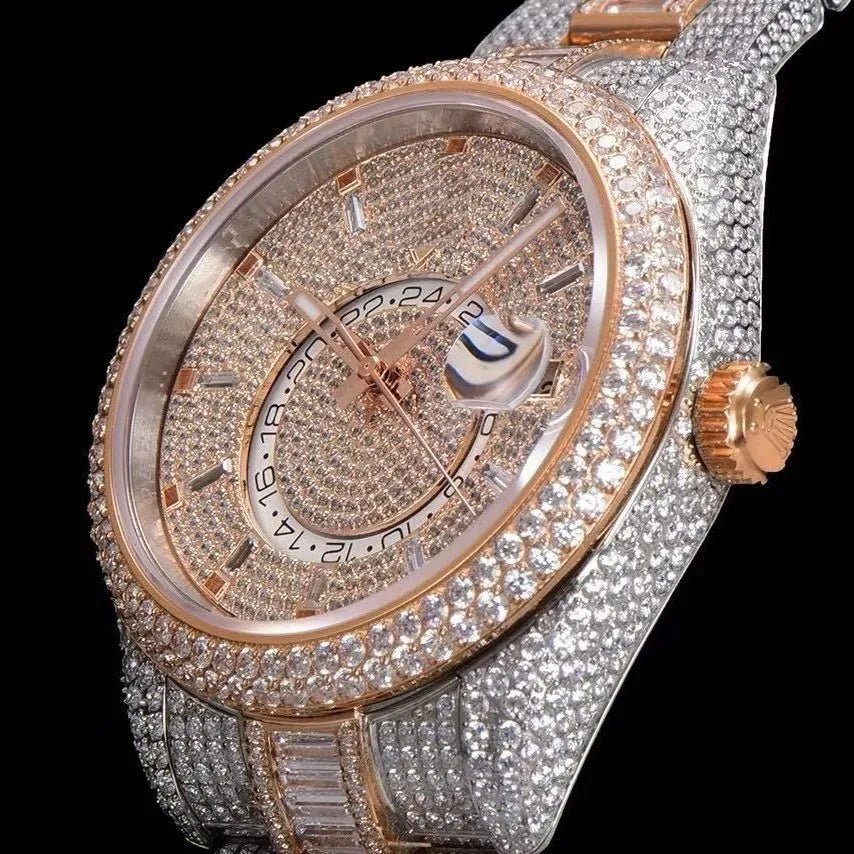 42mm Luxury VVS Moissanite Full - Diamond 904L Watch – Rose Gold - TONGSHOP / Style:White Gold / WATCH