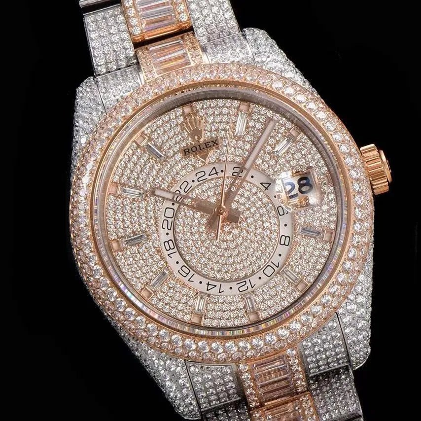 42mm Luxury VVS Moissanite Full - Diamond 904L Watch – Rose Gold - TONGSHOP / Style:White Gold / WATCH