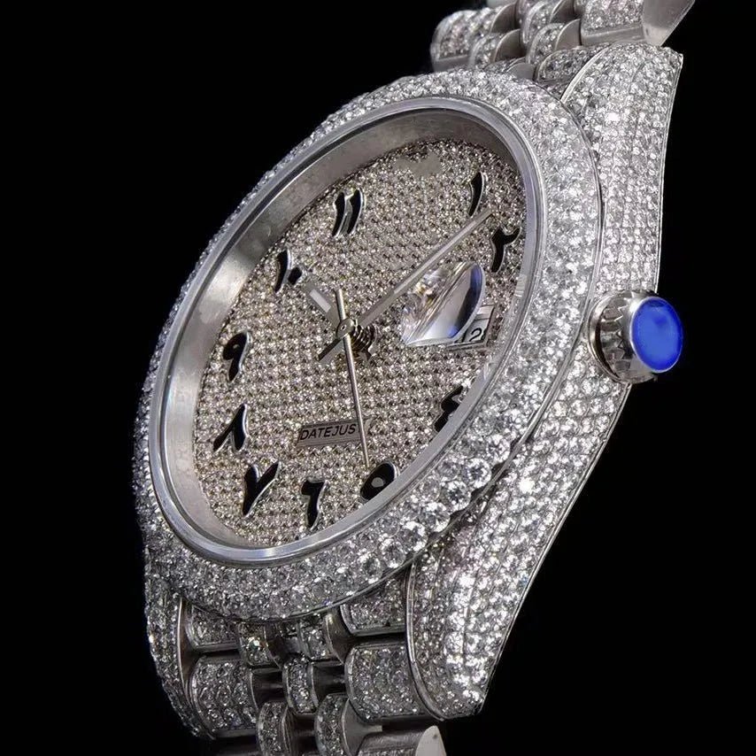 42mm VVS Moissanite Full - Diamond 904L Watch - White Gold - TONGSHOP / Style:White Gold / WATCH