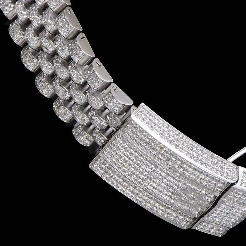 42mm VVS Moissanite Full - Diamond 904L Watch - White Gold - TONGSHOP / Style:White Gold / WATCH