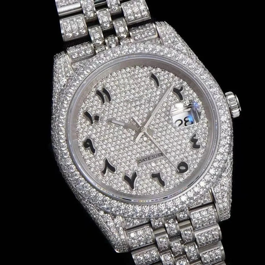 42mm VVS Moissanite Full - Diamond 904L Watch - White Gold - TONGSHOP / Style:White Gold / WATCH