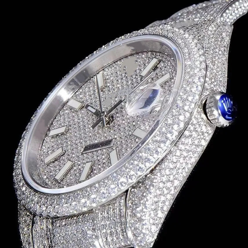 Orologio ghiacciato con moissanite VVS da 40mm, oro bianco bicolore
