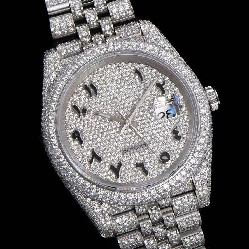 Orologio ghiacciato con moissanite VVS da 40mm, oro bianco bicolore