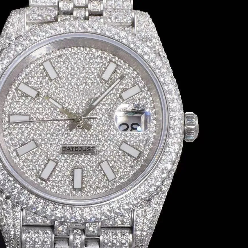 Orologio ghiacciato con moissanite VVS da 40mm, oro bianco bicolore