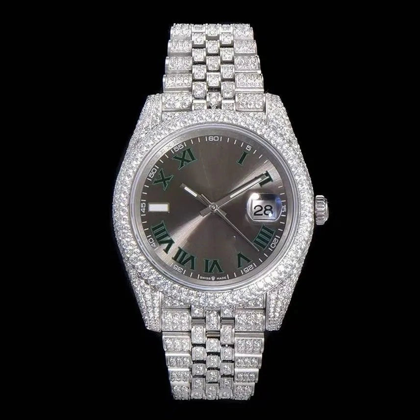 42mm Luxury Moissanite 904L Full-Diamond Watch in White Gold