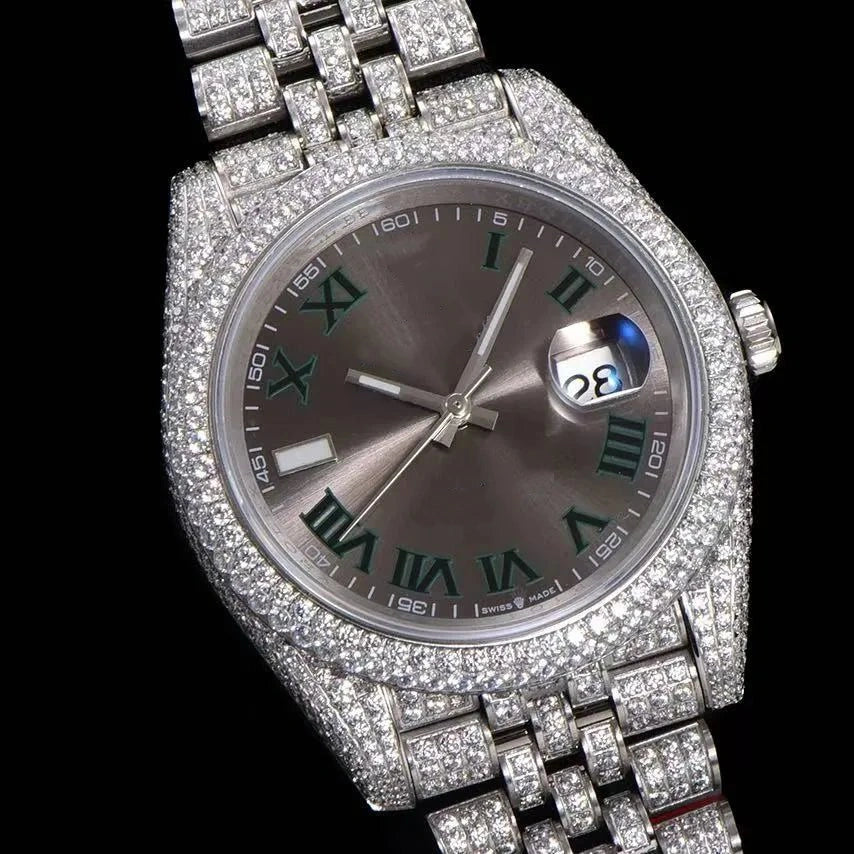 42mm Luxury Moissanite 904L Full-Diamond Watch in White Gold