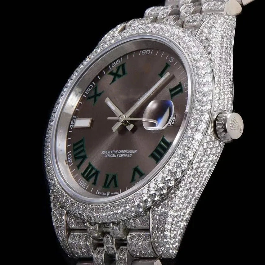 42mm Luxury Moissanite 904L Full-Diamond Watch in White Gold