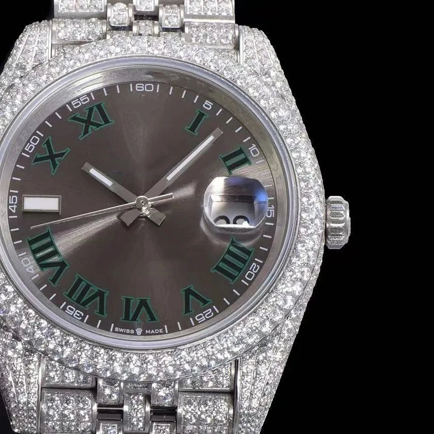 42mm Luxury Moissanite 904L Full-Diamond Watch in White Gold