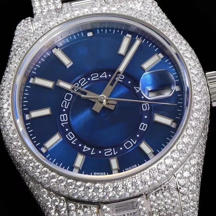 42mm Luxury VVS Moissanite Full-Diamond 904L Watch - Blue