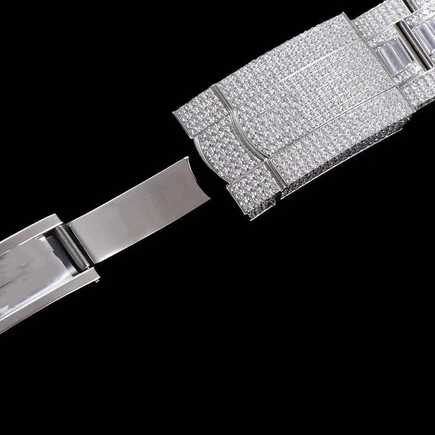 Orologio ghiacciato con moissanite VVS da 40mm, oro bianco bicolore
