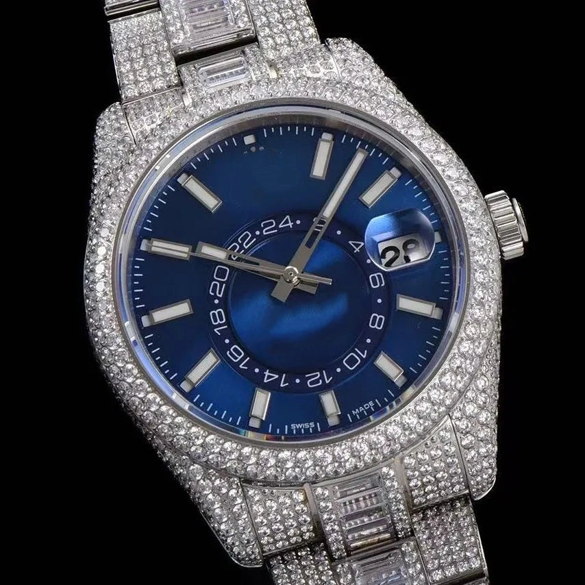 Orologio ghiacciato con moissanite VVS da 40mm, oro bianco bicolore