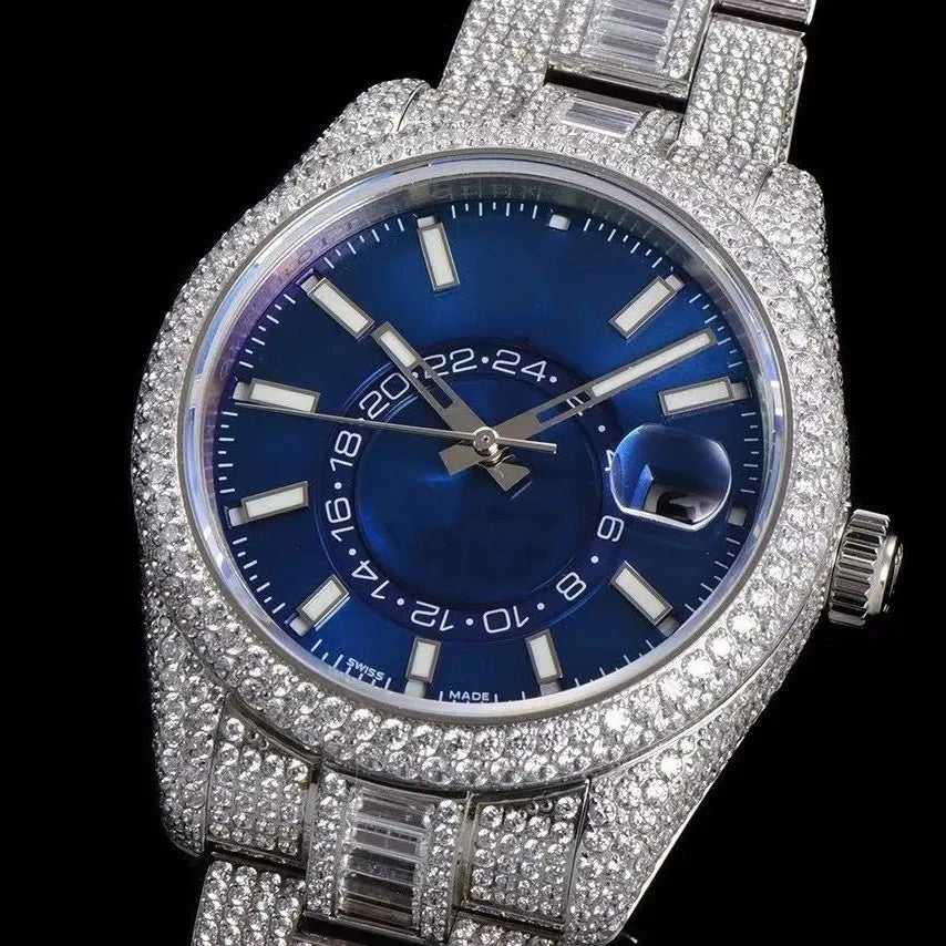 Orologio ghiacciato con moissanite VVS da 40mm, oro bianco bicolore