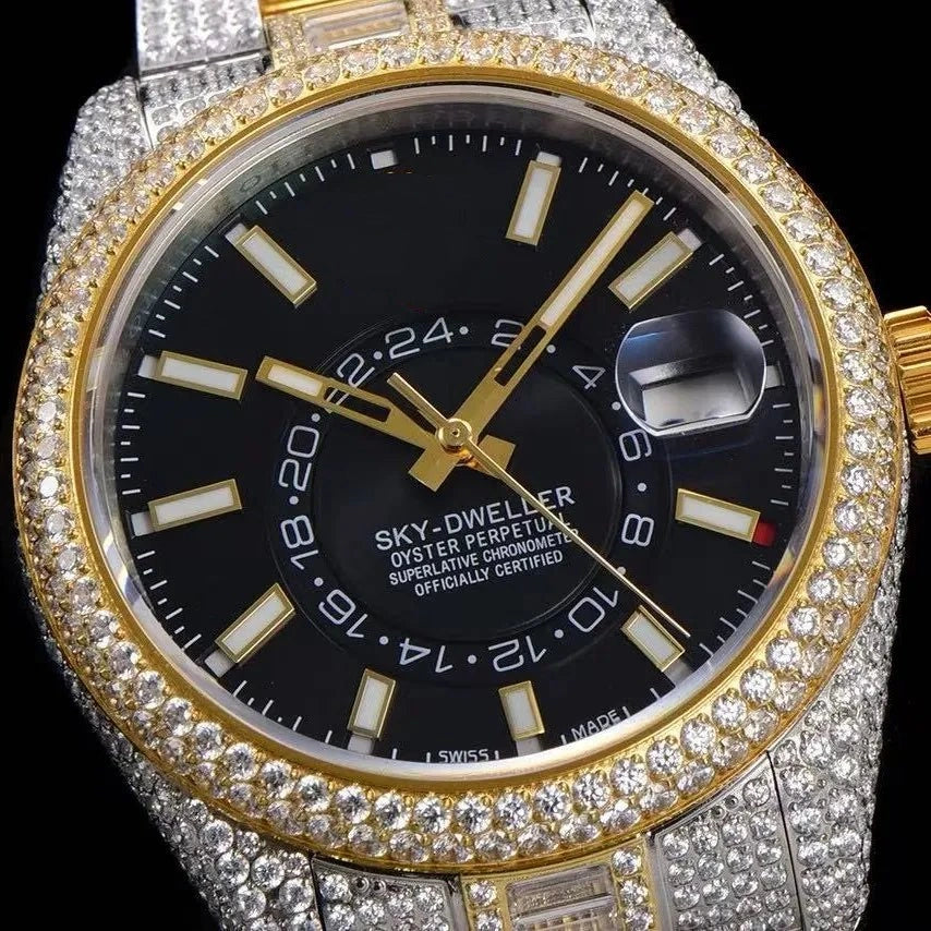 42mm Luxury VVS Moissanite Full-Diamond 904L Watch – Black