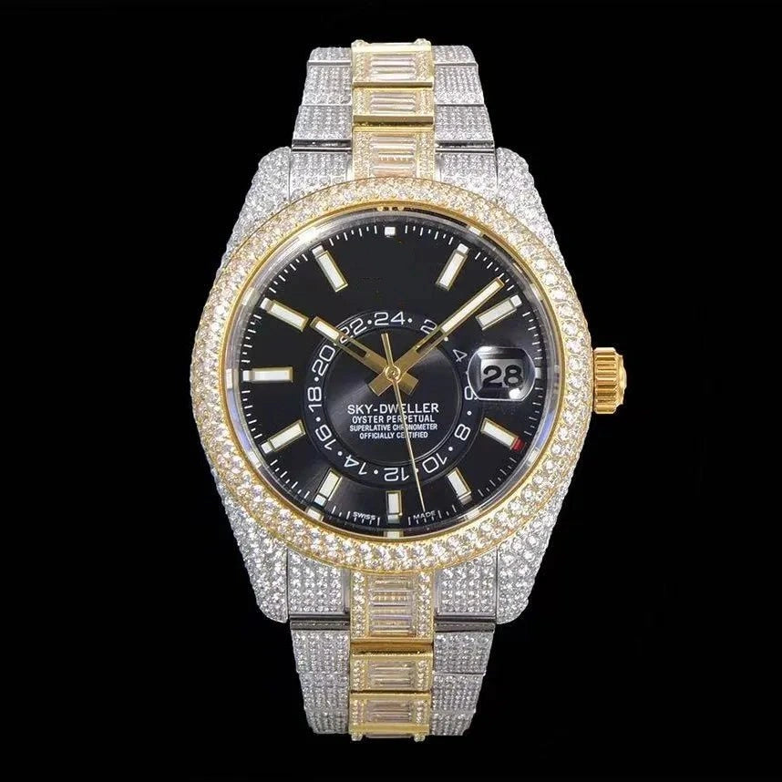 42mm Luxury VVS Moissanite Full-Diamond 904L Watch – Black