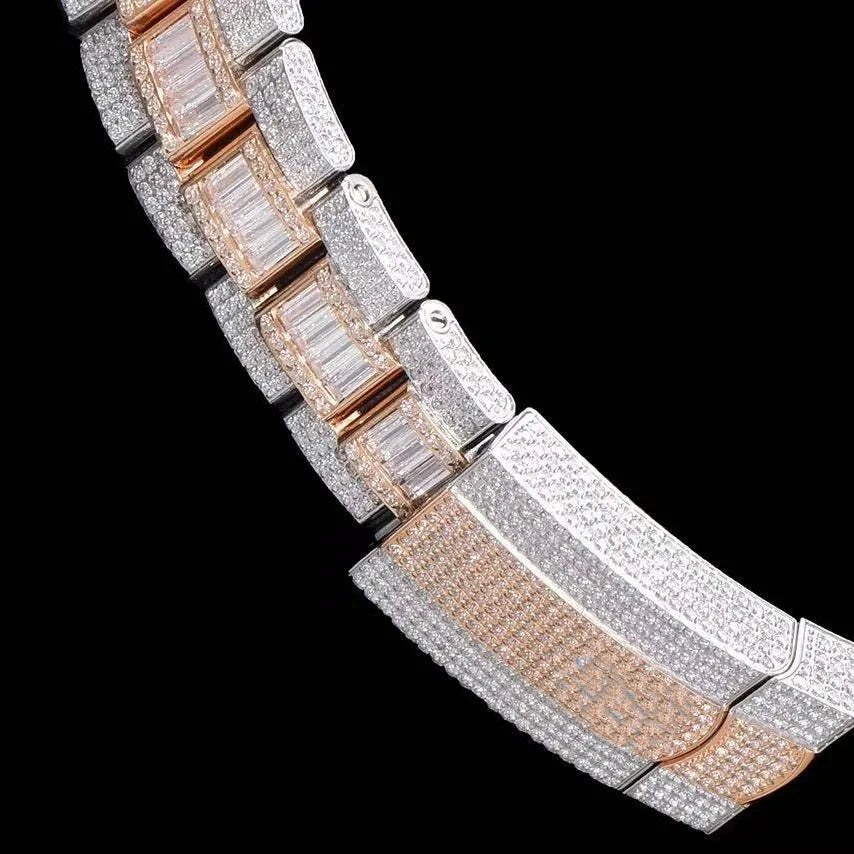 Orologio ghiacciato con moissanite VVS da 40mm, oro bianco bicolore