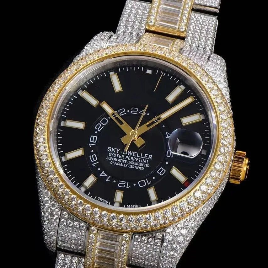 Orologio ghiacciato con moissanite VVS da 40mm, oro bianco bicolore
