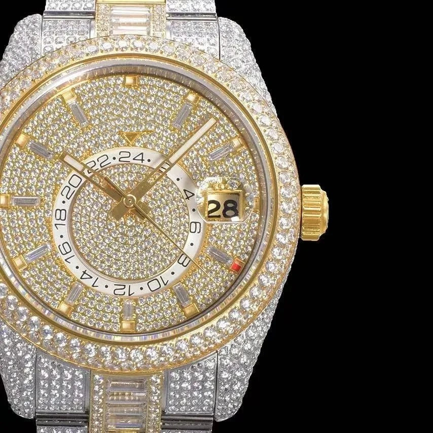 42mm Luxury VVS Moissanite Full-Diamond 904L Watch – Yellow Gold