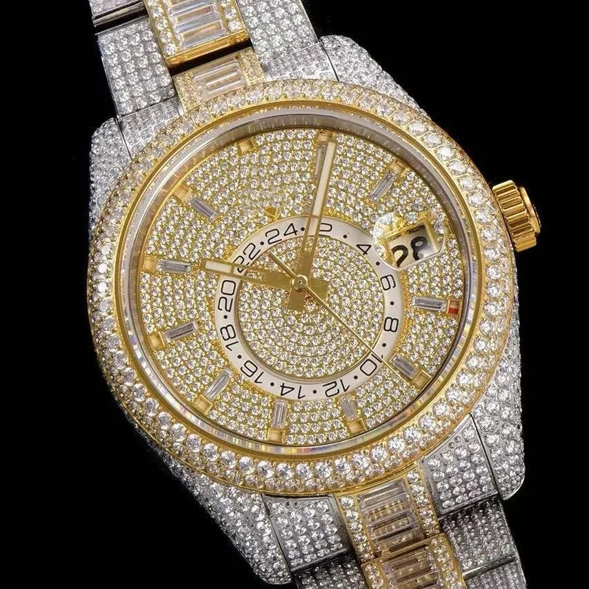 42mm Luxury VVS Moissanite Full-Diamond 904L Watch – Yellow Gold