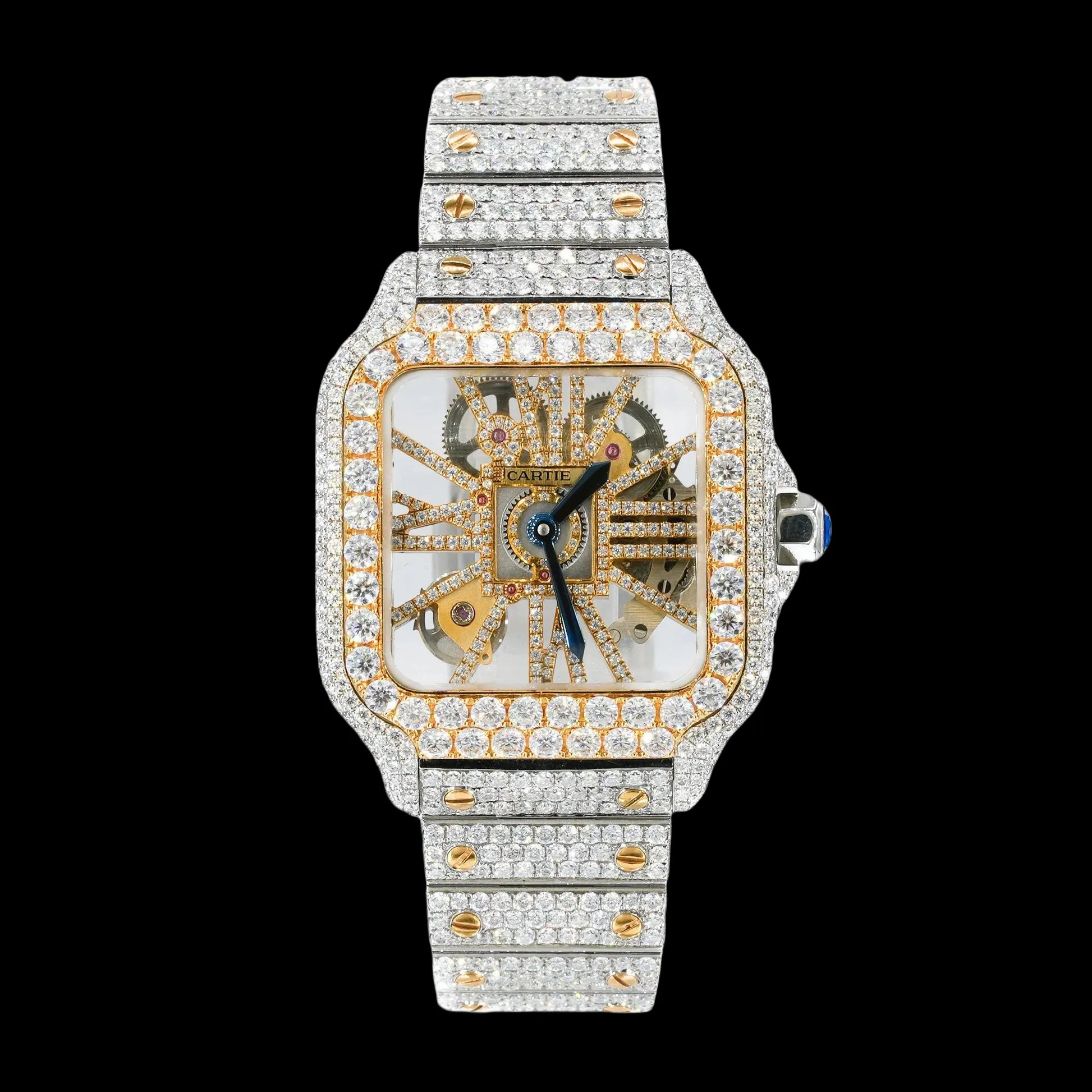 42mm Full Iced Square Skeleton White Gold Two-Tone Era®316 Watch, Color: White Gold/Yellow Gold, Size: 42mm, Width: 42mm, Material: 316L Stainless Steel, Gender: Unisex, Condition: New, Age Group: Adult, - TONGSHOP