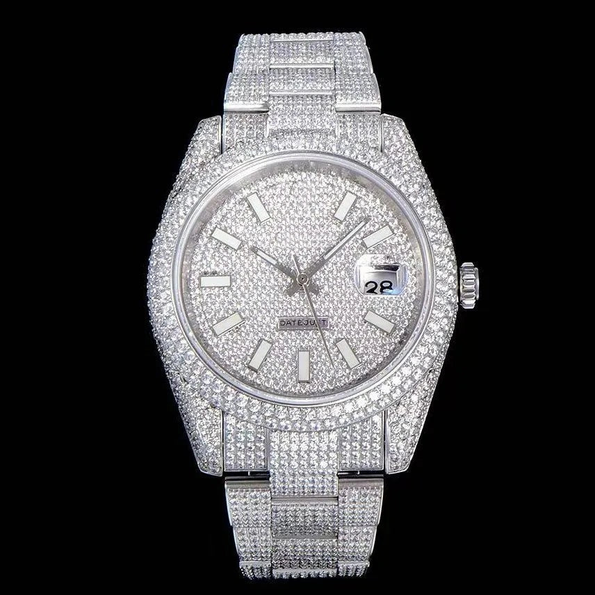 42mm Iced-Out Moissanite Full-Diamond Watch - White Gold