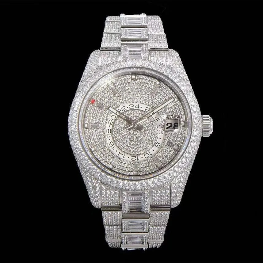 42mm Luxury VVS Moissanite Full-Diamond 904L Watch – White Gold