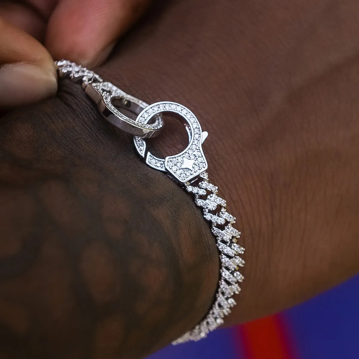 Iced Handcuff Diamond Prong Cuban Bracelet in White Gold