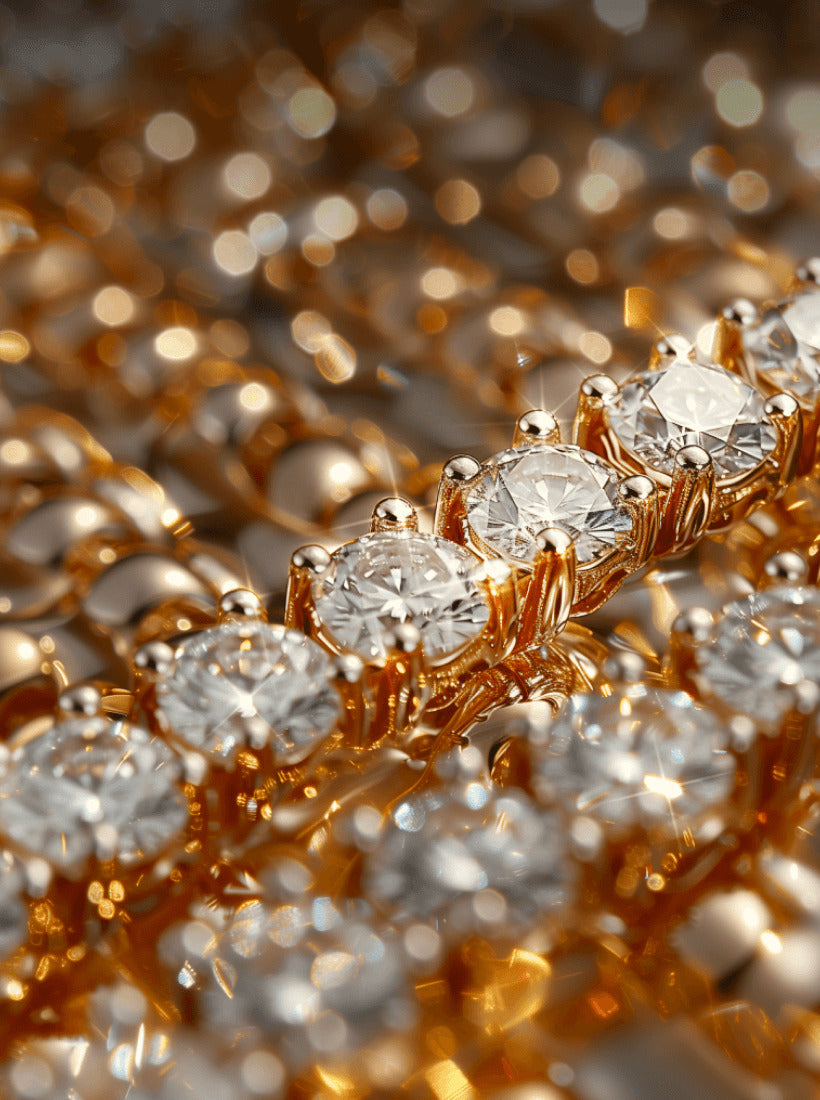 Gold and stone jewelry detail showing tarnish-free shine