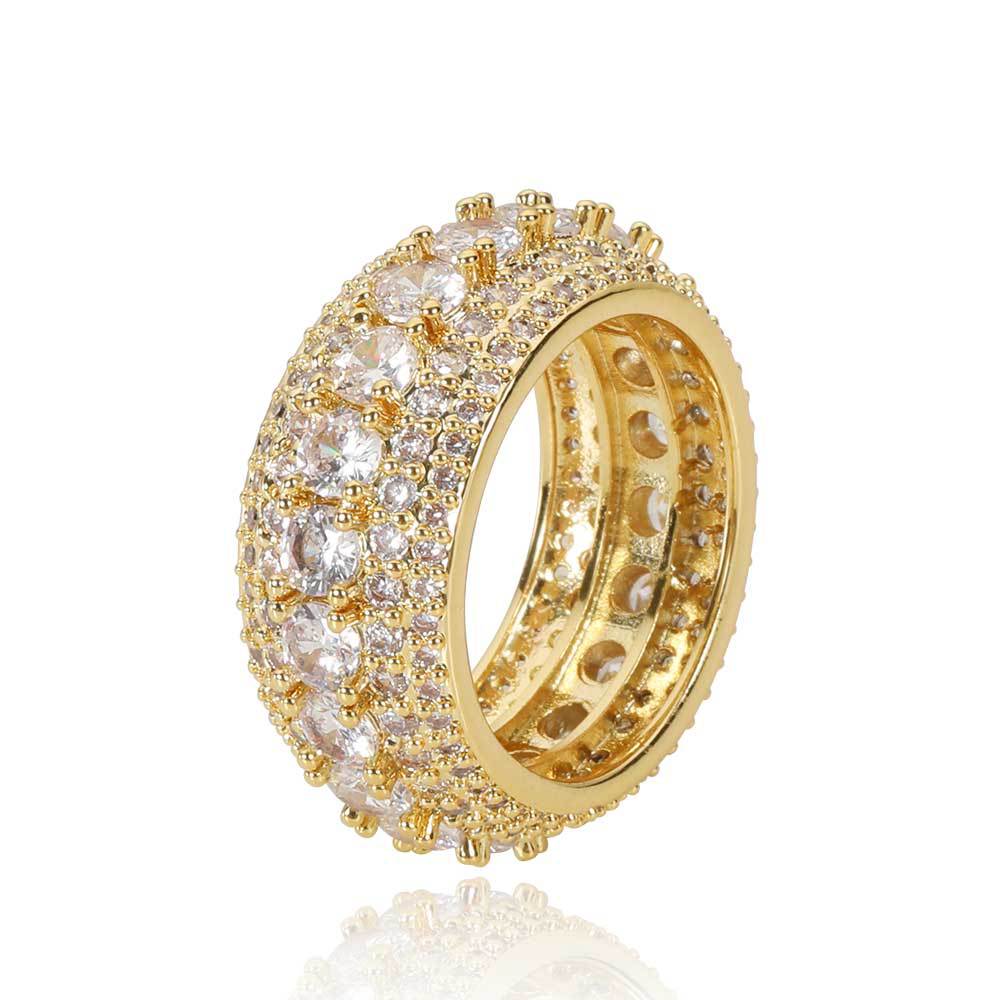 5 - Row Micro Pave Iced - Out Diamond Ring in 18K Gold - TONGSHOP