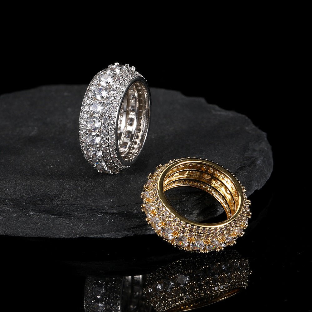 5 - Row Micro Pave Iced - Out Diamond Ring in 18K Gold - TONGSHOP