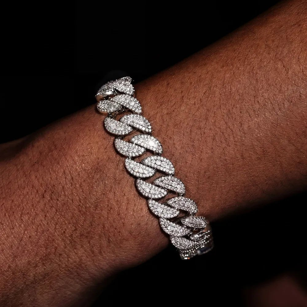 5A Prong Iced Cuban Link Bracelet in White Gold - 14mm - TONGSHOP / Length:16 / Length:18