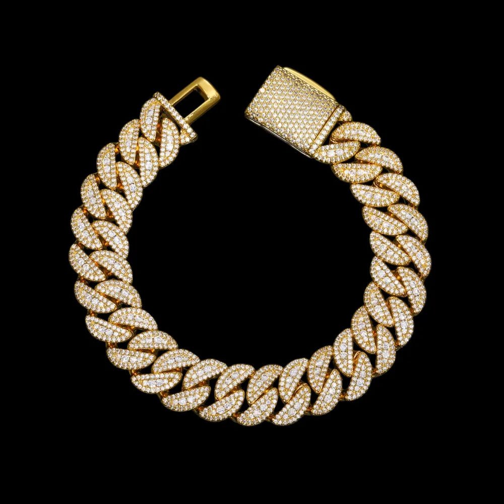 5A Prong Iced Cuban Link Bracelet in White Gold - 14mm - TONGSHOP / Length:16 / Length:18