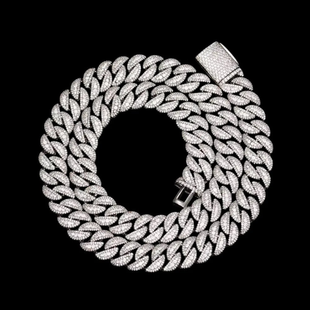 5A Prong Iced Cuban Link Chain in White Gold - 14mm - TONGSHOP / Length:16 / Length:18
