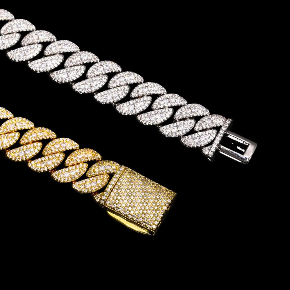 5A Prong Iced Cuban Link Chain in White Gold - 14mm - TONGSHOP / Length:16 / Length:18