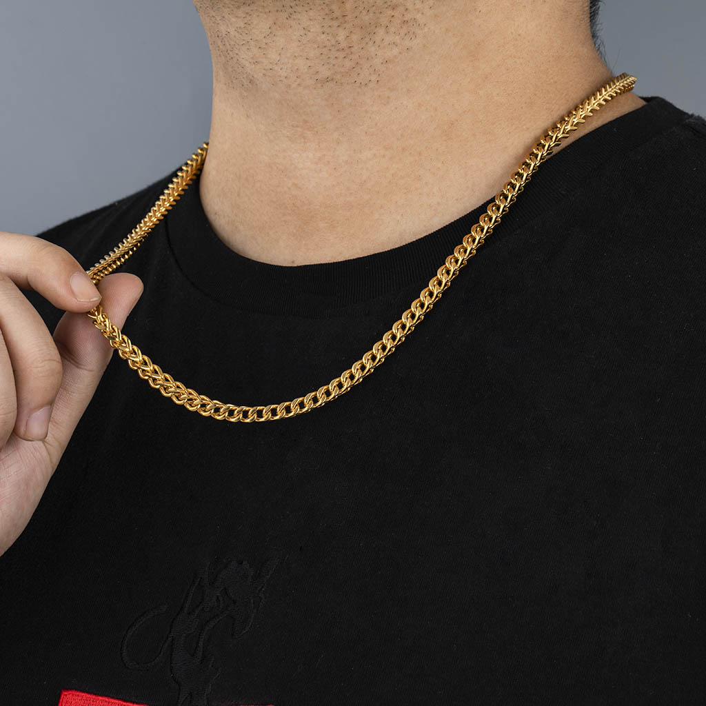 5mm 18K Gold Finish Franco Box Chain - TONGSHOP