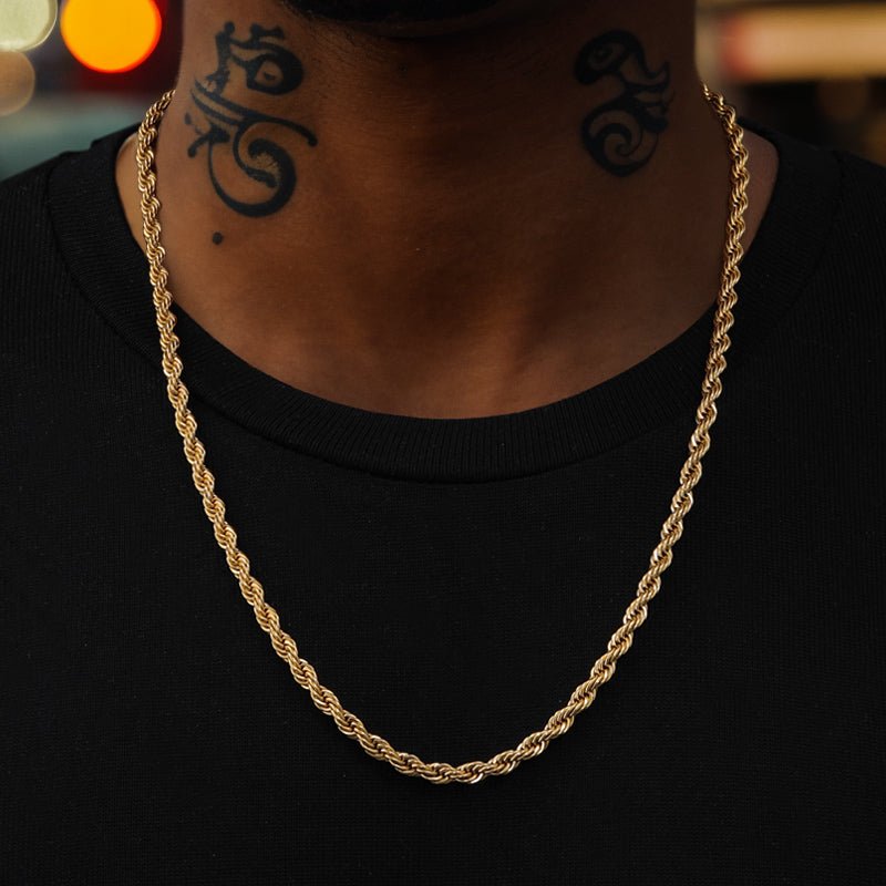 5mm 18K Gold Finish Rope Chain - TONGSHOP