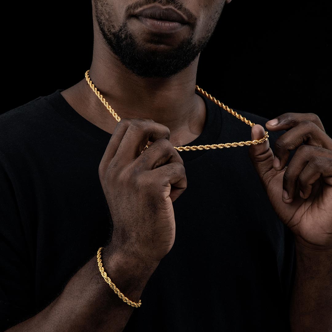 5mm 18K Gold Finish Rope Chain - TONGSHOP