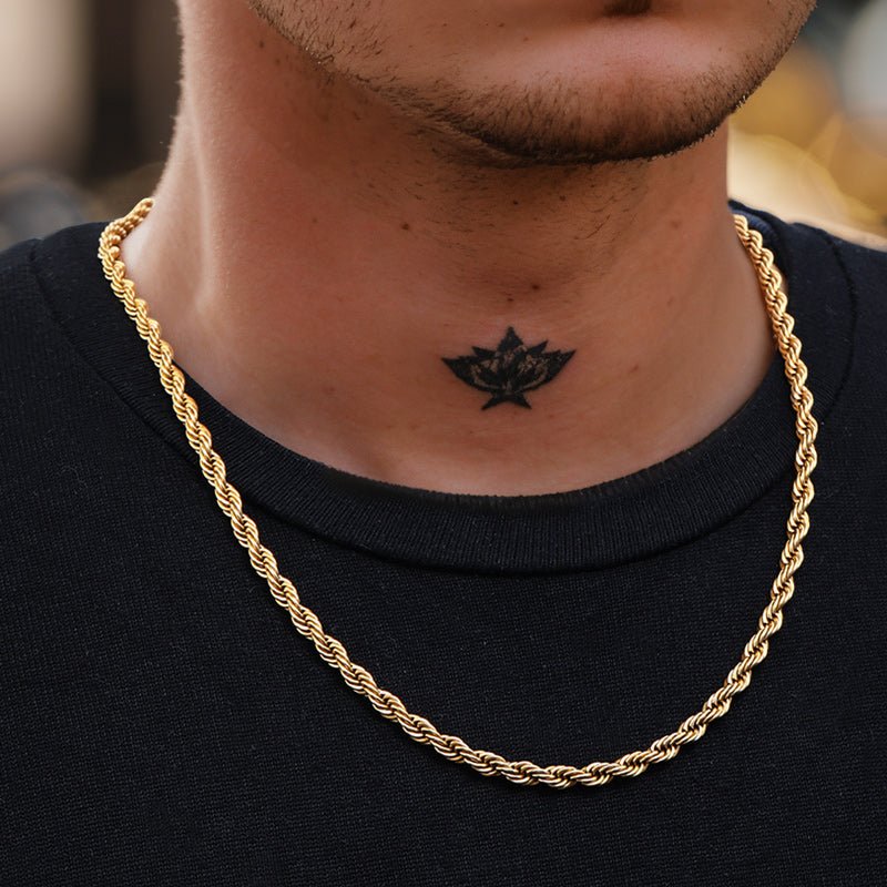 5mm 18K Gold Finish Rope Chain - TONGSHOP