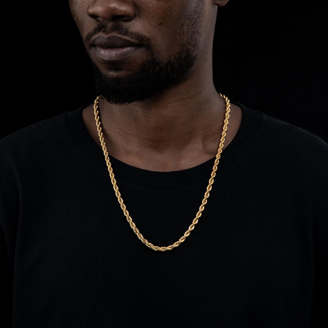 5mm 18K Gold Finish Rope Chain - TONGSHOP