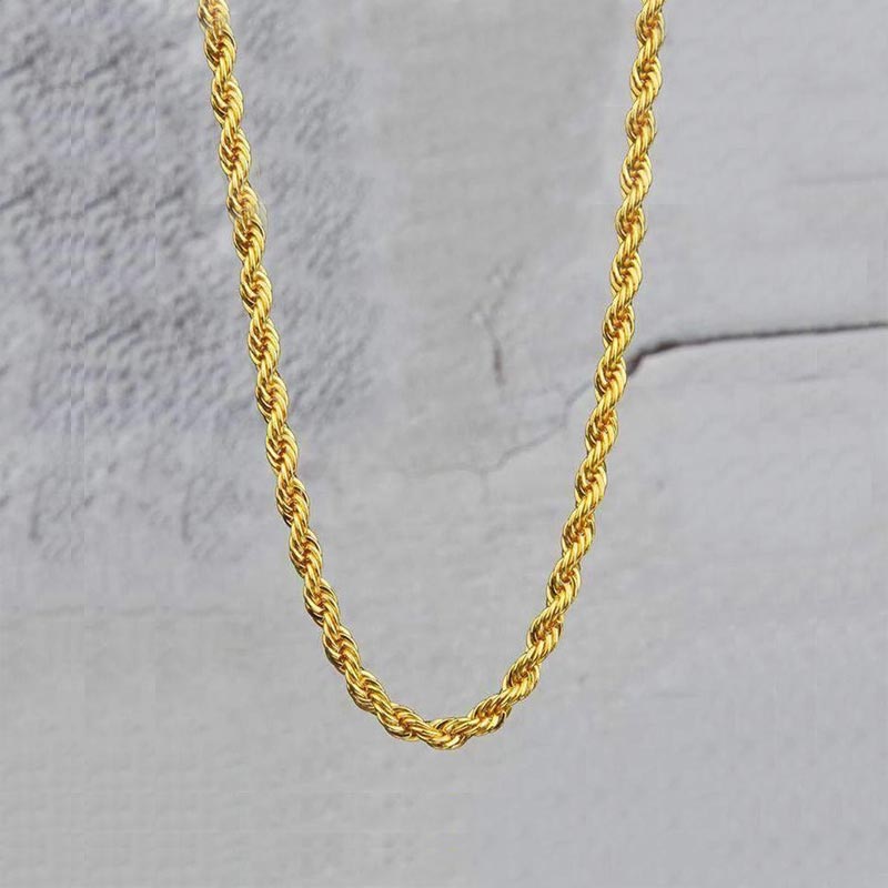 5mm 18K Gold Finish Rope Chain - TONGSHOP