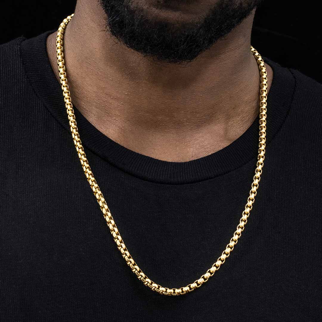 5mm 18K Gold Finish Round Box Chain - TONGSHOP